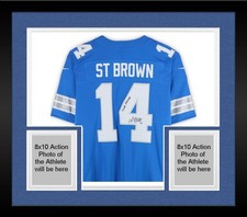 Framed Amon-Ra St. Brown Lions Signed Nike Blue Vapor Fuse Limited Jersey w/Insc