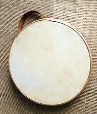 Vintage Hand Drum Leather Handle Marked #22 Tamburell 9" Italy