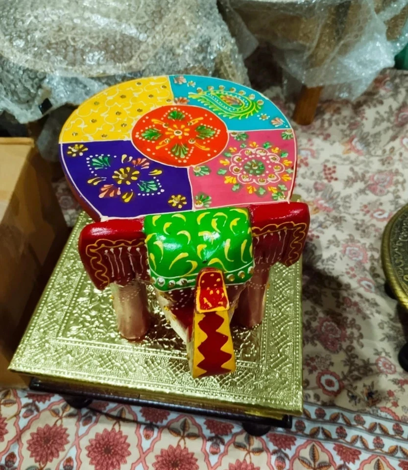 Handmade Wooden Colorful Elephant Shape Floor Side Decorative Stool, Kids Stool - Image 2 of 4