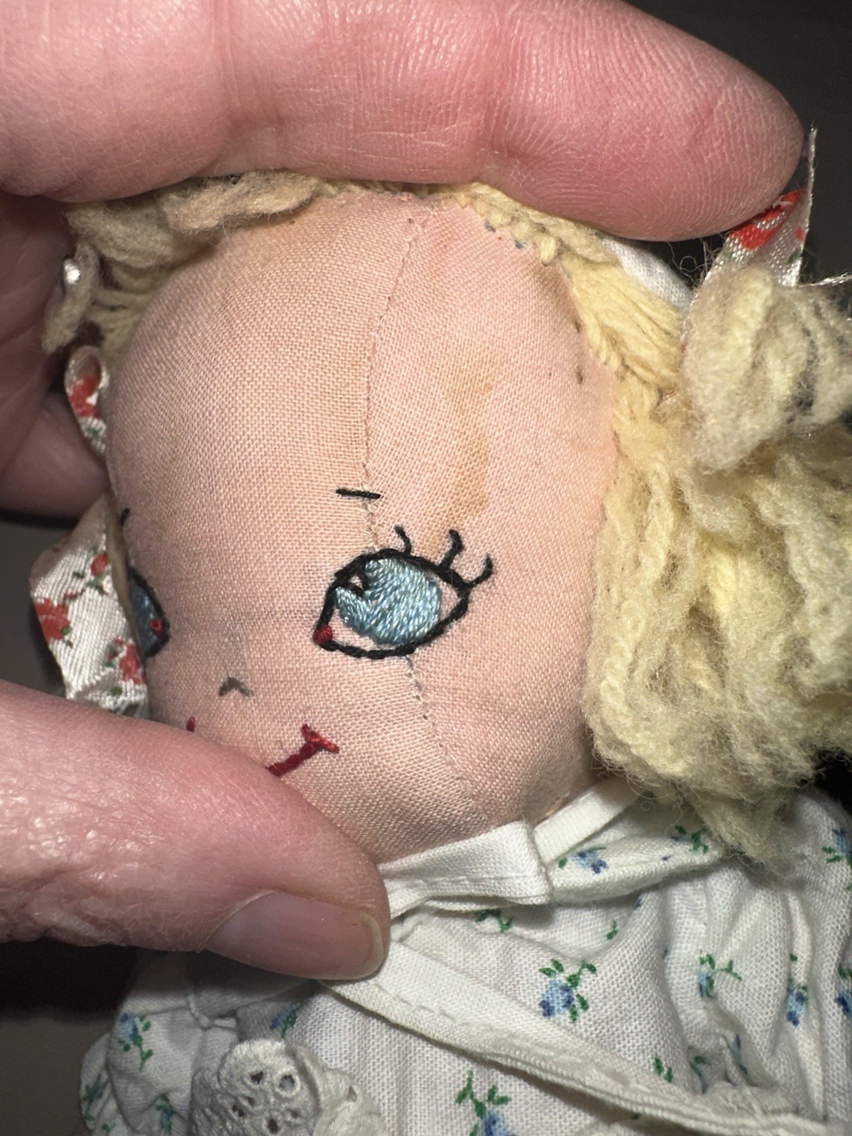 Charming Vintage 1950 Hand Made Cloth Doll, Jointed, Embroidered, Full Outfit