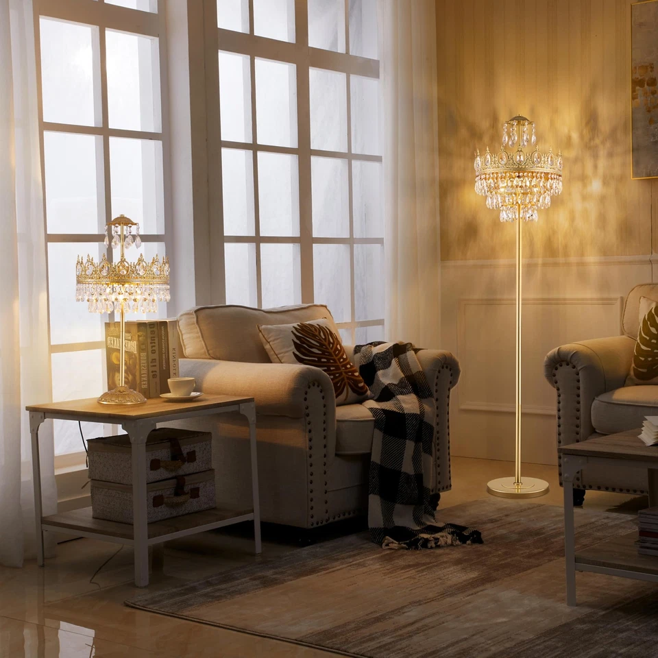 3 Lights Gold Floor Lamp - Modern Farmhouse Crystal Standing Lamp, 66" Tall A... - Image 2 of 4