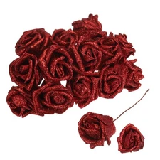50pcs Glitters Roses Artificial Flowers Fake Roses with Stems Red