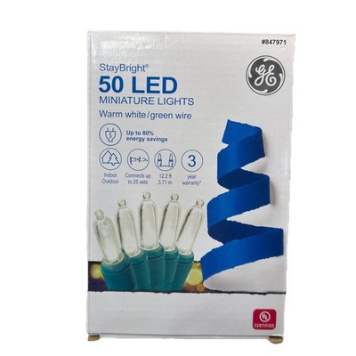 GE StayBright WARM White Mini LED Light String 50 Count GREEN Wire Christmas