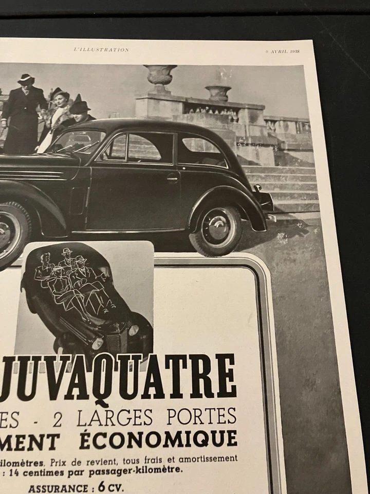 Renault Juvaquatre francês 1938 - Vintage impressão original anúncio/arte de parede - LIMPO - Imagem 3 de 4