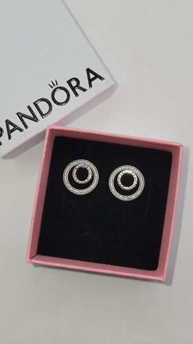 New Pandorq Forever Signature Stud Earrings 297446CZ CZ W/ Box - Picture 5 of 6