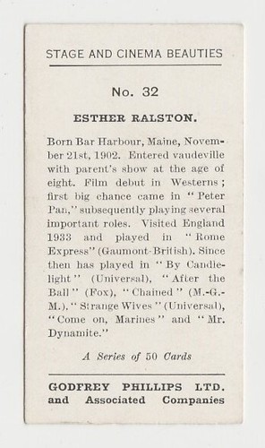 Carta tabacco Esther Ralston 1935 Godfrey Phillips palcoscenico e cinema bellezze #32 - Foto 2 di 2