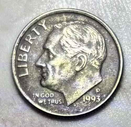 💥 1993 P Roosevelt Dime Improperly Annealed Alloy Mix Clad ERROR BLACK BEAUTY