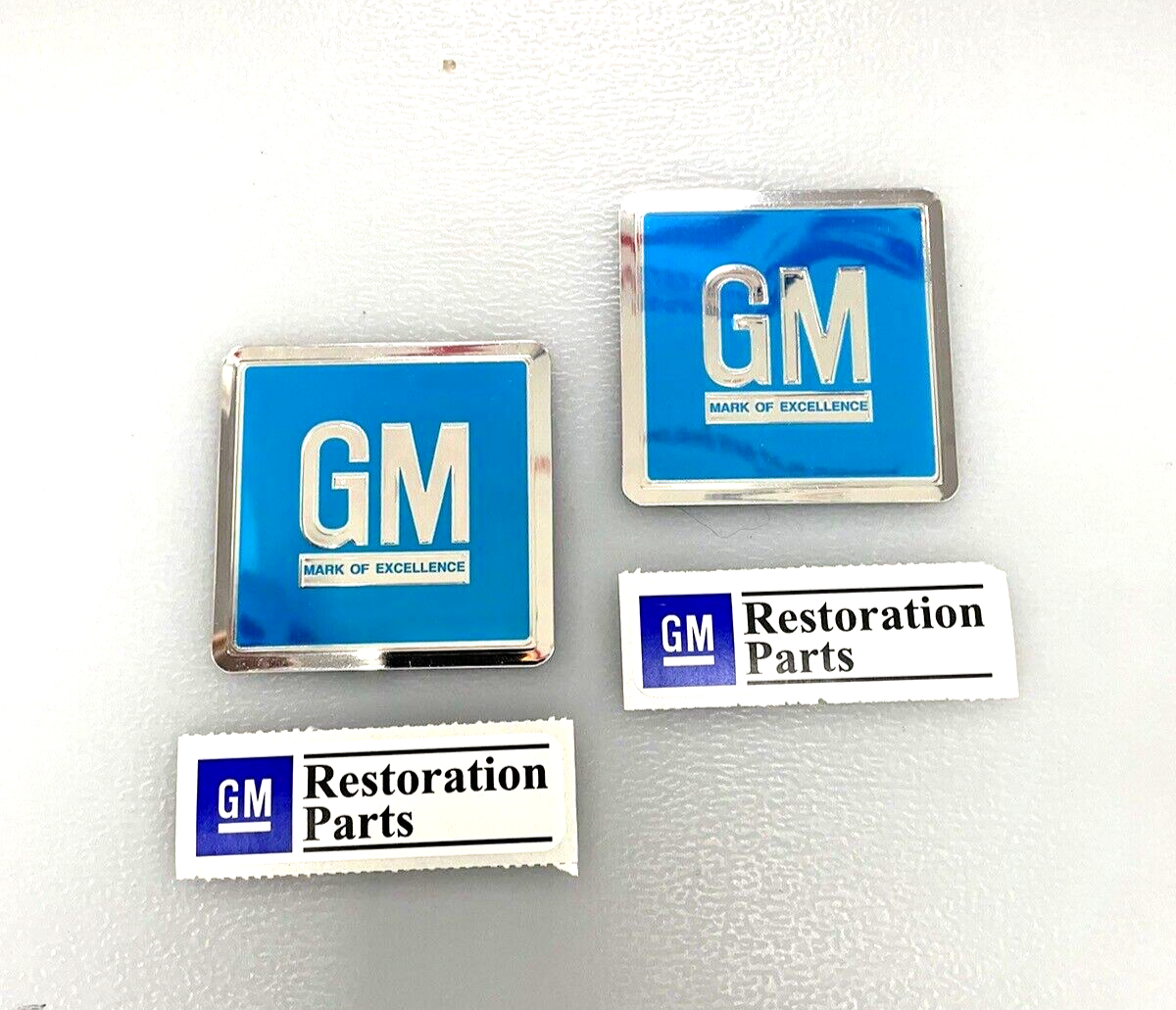 2 x 1964-1968 GM Embossed Metal Door Jamb Adhesive Decal Badge