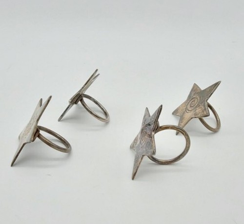 4pc Pier 1 Imports Silver Star Napkin Rings Place Card Holder Tarnished Patina  - Picture 3 of 5
