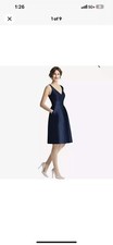 Alfred Sung Midnight Blue V-Neck Satin Cocktail Dress Size 6 D768