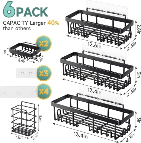 Veken Stainless Steel Shower Caddy 6-Pack,Heavy Weight Bearing,Black Friday Sale - Picture 7 of 9