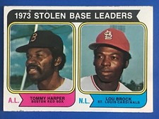 1974 Topps Baseball Card #204 1973 Stolen Base Leaders Lou Brock & Tommy Harper