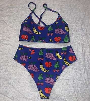 Hoaka X Pony Swimwear Smoothie (Fruit) Bikini Set - Top S+/P+ & Bottom M NWOT