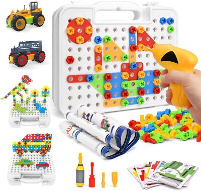 290 Teile Bausteine Set, 2D bis 3D Kreatives Konstruktionsspielzeug mit Aufbewahrungsbox