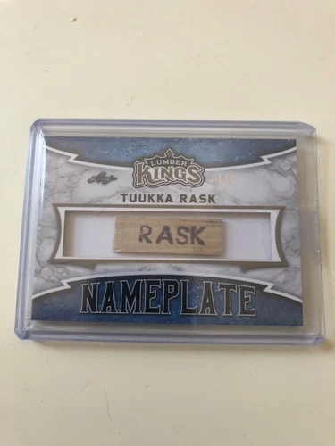 2019/20 LEAF LUMBER KINGS TUUKKA RASK GAME USED  NAMEPLATE #1/1 RARE
