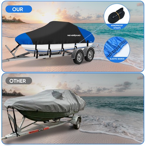 Trailerable Boat Cover Waterproof Heavy Duty 11-24ft Fits Pontoon V-Shape V-Hull - Bild 33 von 53