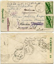 BANHA Redirected DOLEIB HILL SUDAN EGYPT WW2 S ATLANTIC AIRMAIL CENSORED + TPO