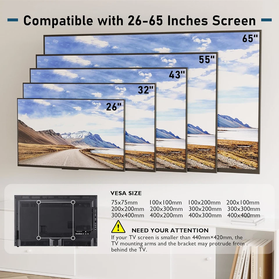 BONTEC TV Wall Mount Bracket for Most 26-65 inch LCD/LED/OLED Flat Curved TVs, x - Image 3 of 4