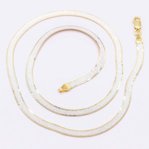 4.5mm Reversible Herringbone Chain Necklace 14K Yellow Gold-Plated Silver 925 - Picture 1 of 6