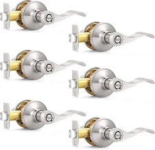 6PK Probrico Interior Privacy Door Knob Lever Keyless Locking Reversible Handles