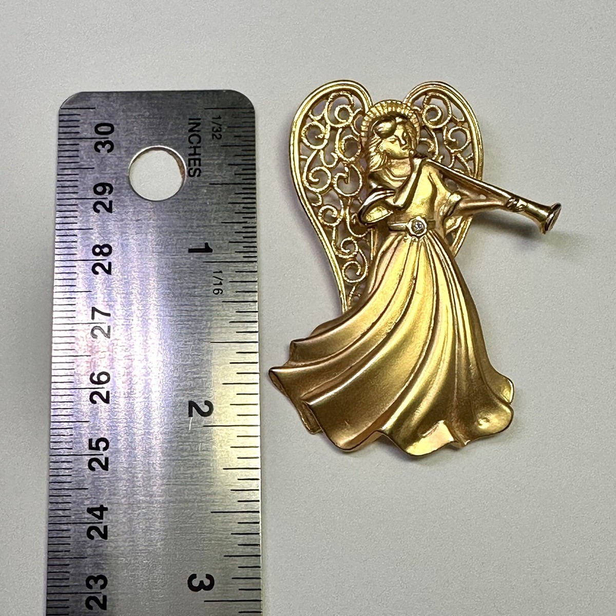 Vintage Signed JJ ~ Jonette Jewelry Angel Brooch Pin Satin Gold