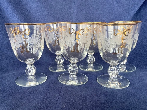 Libbey Glass Co. Rose Classic Water Goblets Set of 6 Made in 1953 MCM