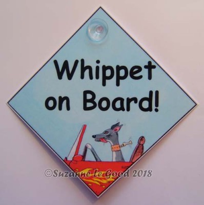 Whippet Hund Kunst Schild an Bord Auto laminiert nach Gemälde von Suzanne Le Good