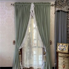 French princess wind green thick velvet cloth blackout curtain tulle drape C1883