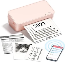 Portable Wireless Thermal Wi-Fi/Bluetooth Printer, Letter/A4/A4/A5/B5, PINK