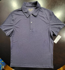 Tasso Elba Men's Navy Blue Geo Print Short Sleeve Polo Shirt M,XL