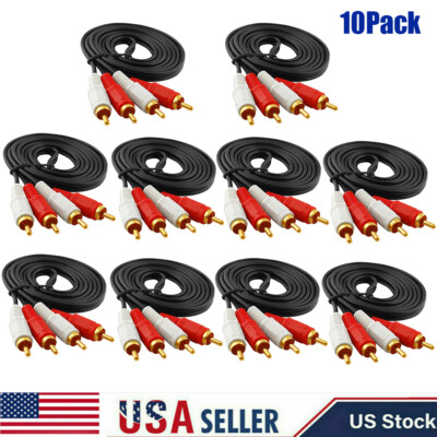(10-pack) 2-RCA Stereo Analog Audio Cable 2-RCA Male to Male, 5ft 10X