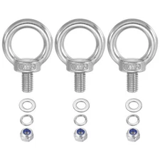 3Pcs M12 x 20mm 304 Stainless Steel Lifting Shoulder Eye Bolt with Nuts Washers