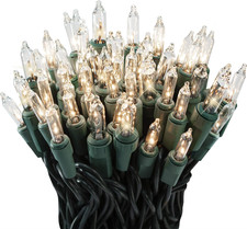 100 Clear Twinkle Lights on Green Wire, Indoor/Outdoor Use, Lighted Length of 20