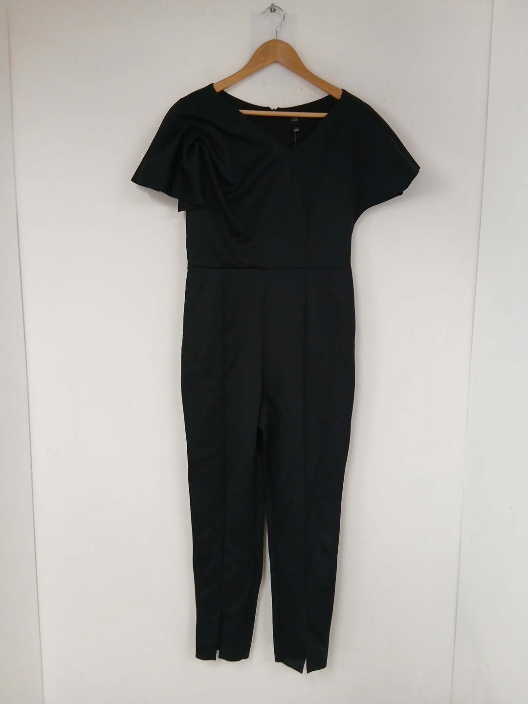 River Island Black Jumpsuit Ruched Short Sleeved Slim Leg Tailored Jumpsuit UK12