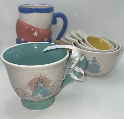 Rae Dunn Disney Ceramic Mugs Measuring Cups Mixed Lot Cinderella Alice