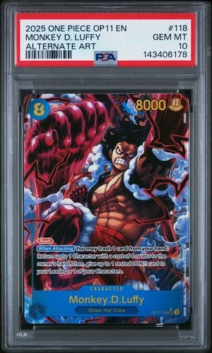 Monkey.D.Luffy (Alternate Art) OP11-118 A Fist of Divine Speed Foil, PSA 10