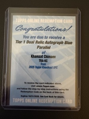2025 Topps Knockout Khamzat Chimaev Tier 1 Dual Relic Autograph Blue /50