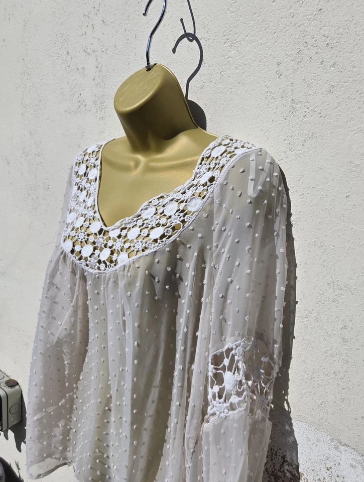 E-vie размер 16 кремовый крючком чистый блузка женский романтический коттеджкор стимпанк - Изображение 3 из 4