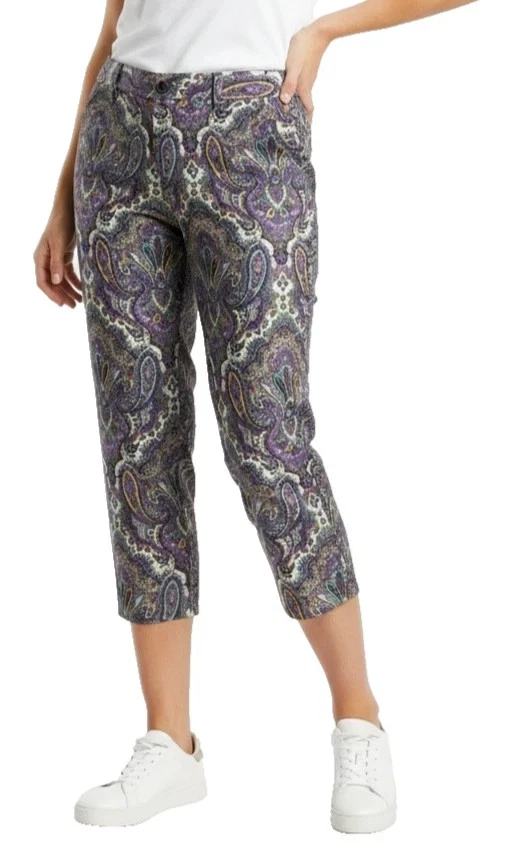 J.CREW Capri Pants Womens Size 2 Colorful Paisley Stretch City Fit High Wasited