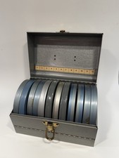 Vintage 8mm Film Storage Case w/ 12 Metal Film Cans Quality Camera Boston, Kenko