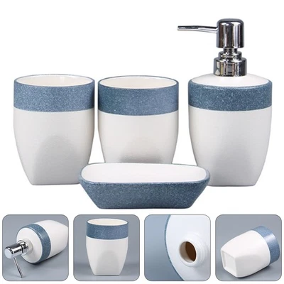 1set Home Bathroom Kitchen Soap Dispenser Bottle Organizer Cups tass Bleu blanc - Photo 1/4