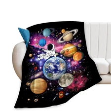 Space Blanket Galaxy Astronaut Throw Blankets Cozy Fleece Flannel Blanket Sof...