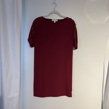 Michael Kors Maroon Lace-up Short Sleeve Shift Dress  XS Short Pullover