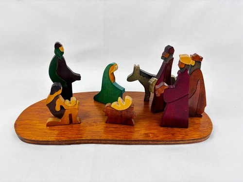 VTG Walsh Craft LTD Handmade 9 Piece Wooden Nativity Set Signed Puckane Ireland
