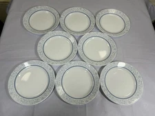 (Set of 8) Corelle TAPESTRY 8.5” Luncheon Salad Plates Slate Blue Floral Edge