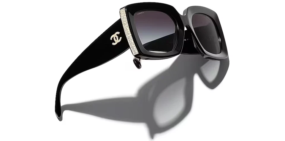 GAFAS DE SOL CHANEL 5435 CUADRADAS NEGRAS Y PLATEADAS con LENTE GRIS c501/S4! ¡SE ENVÍA HOY! Foto 4 de 4