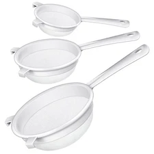 Plastic Nylon Mesh Strainer Colander with Handle Double Ear Flour Sifter