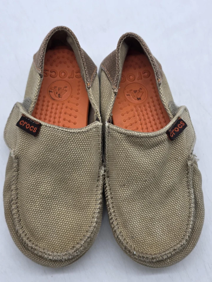 Crocs Zapatos Niños Talla 12/13 Caqui Marrón Lona Sin Cordones Mocasines Informales 16154 Foto 3 de 4
