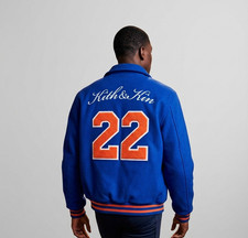 Kith Kin x New York Knicks Premium Wool Varsity Jacket Royal Blue