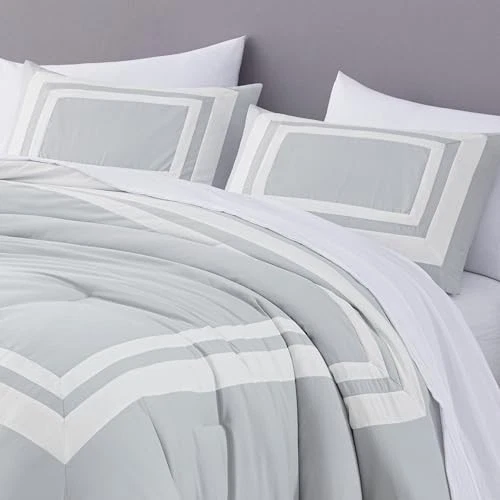  Juego de edredón cama en bolsa Wyatt de 7 piezas con sábanas Hotel King plateado/blanco Foto 3 de 4